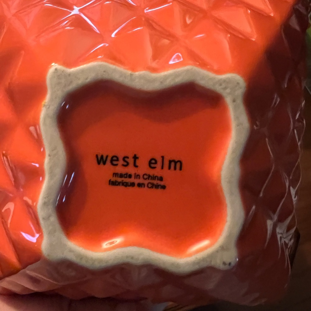 West Elm Trinket Candy Dish with lid ~Orange Colored with a Diamond Pattern - Picture 3 of 3